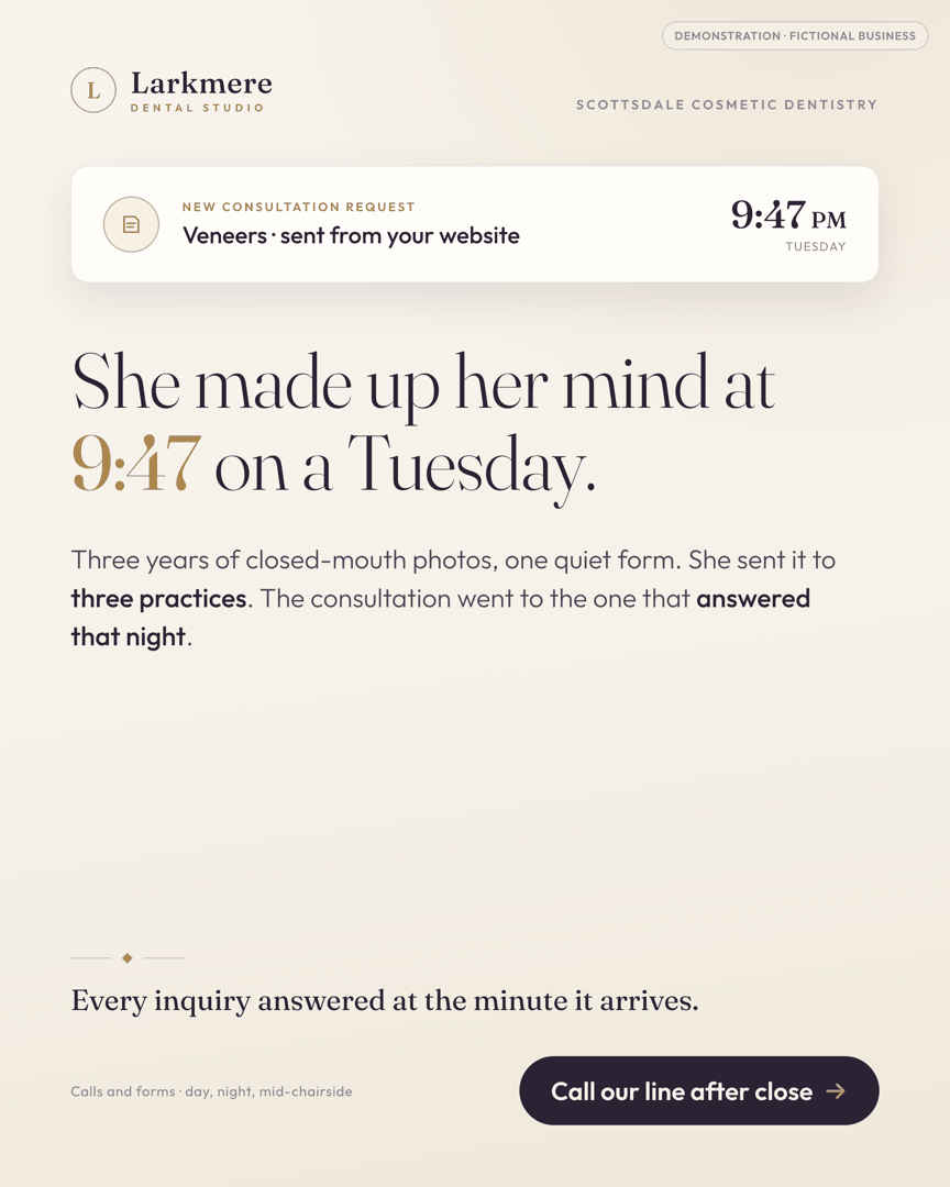 The 9:47 inquiry · cosmetic dentistry campaign · Demonstration