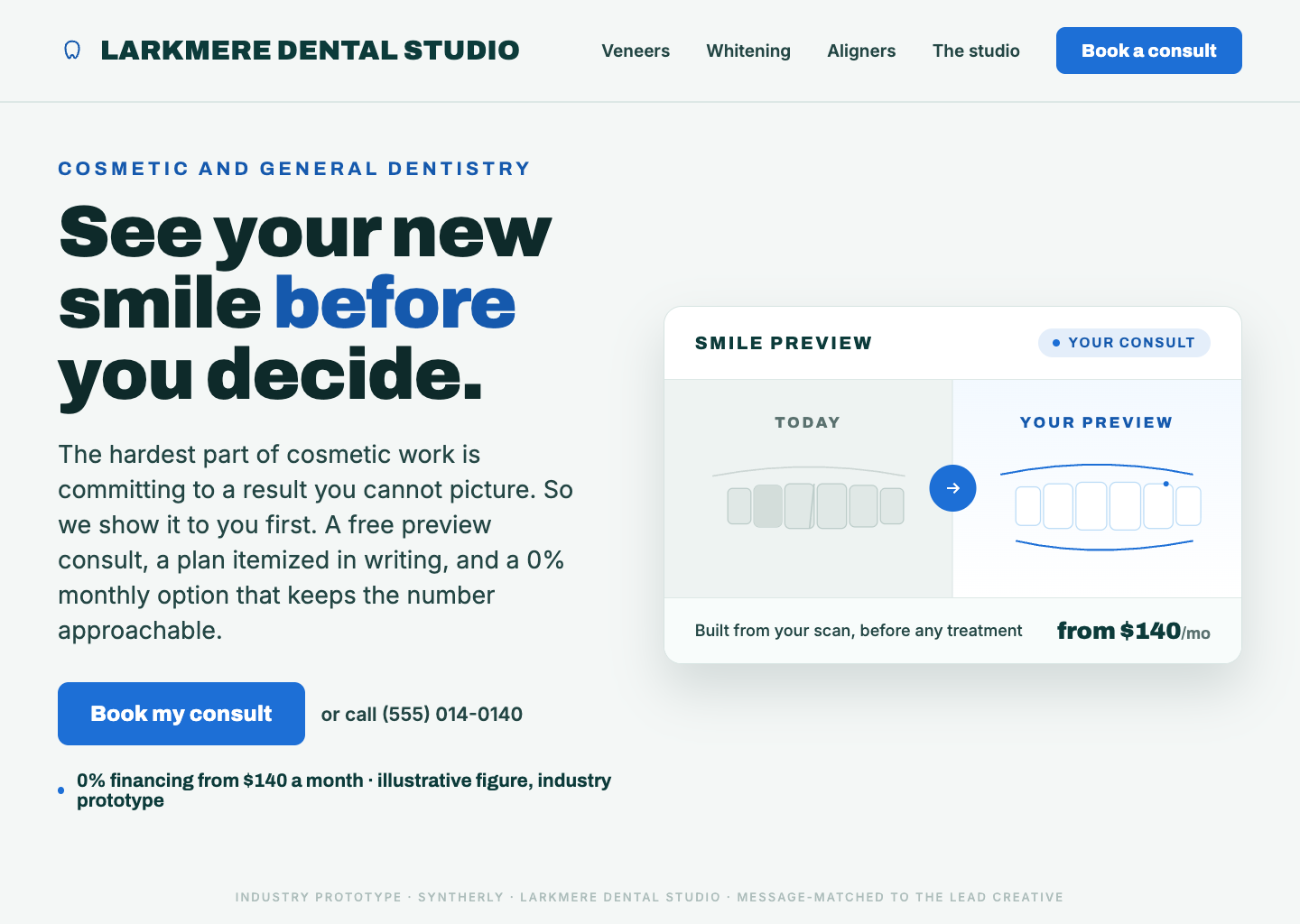 Smile-preview landing page, page 1 of 6