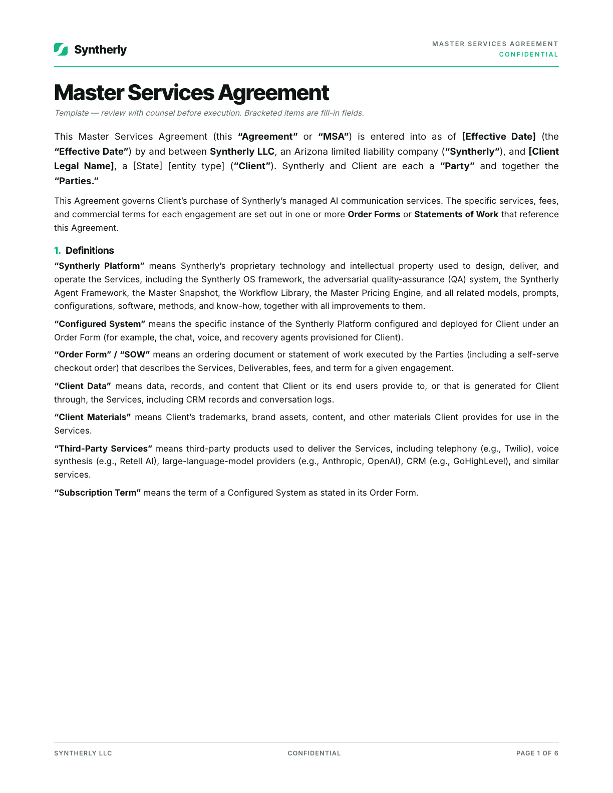 Legal document suite · Our own brand