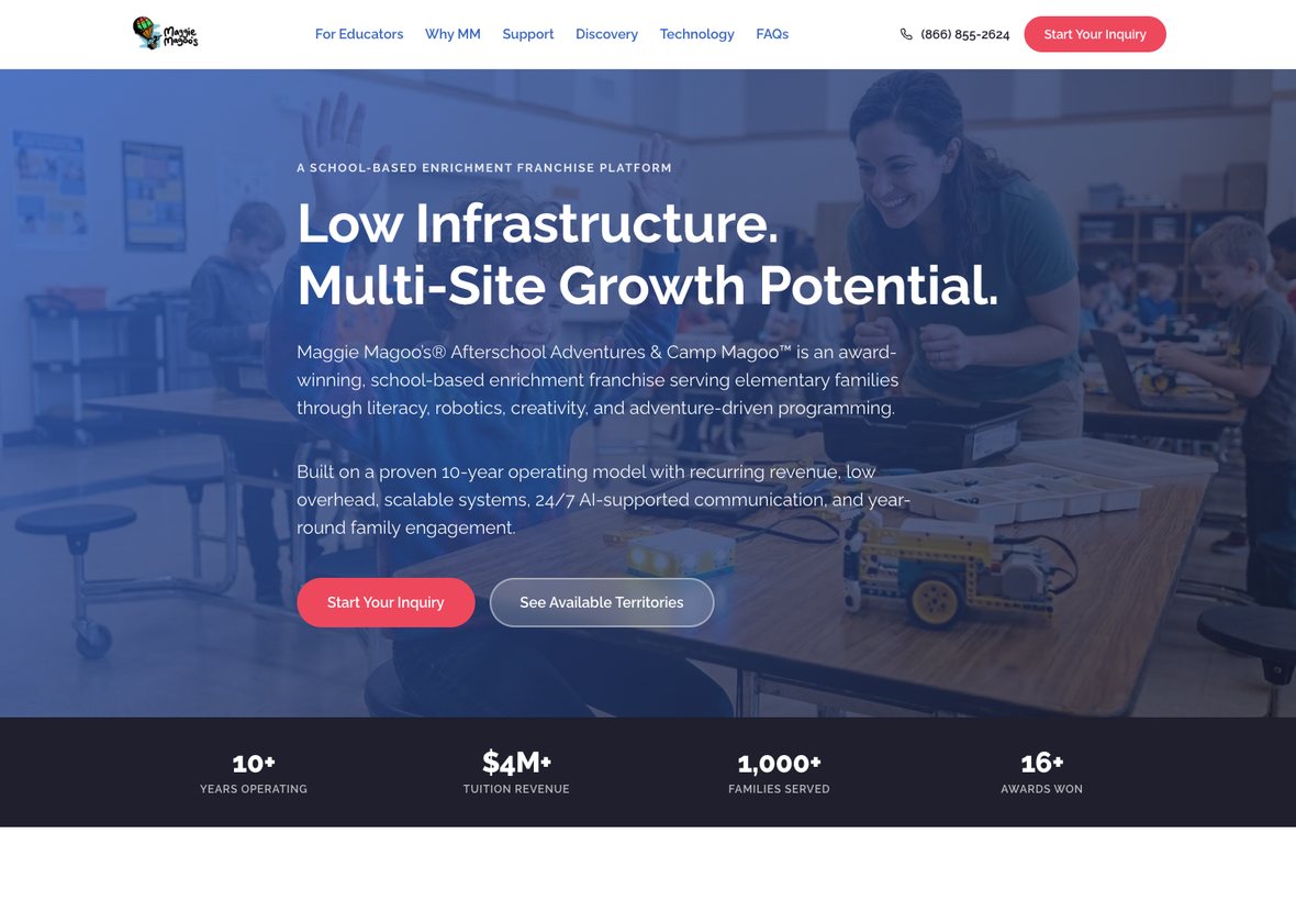 The B2B Development Portal, the live maggiemagoosfranchising.com site