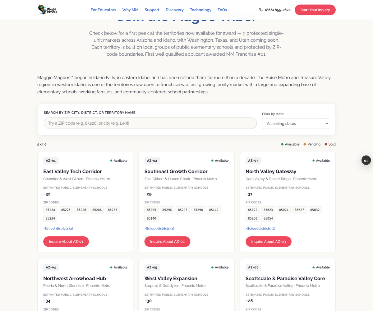 The territory finder: Protected markets, searchable by ZIP, for the franchise buyer.