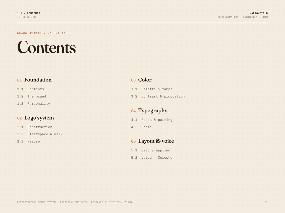 Marrowfield brand system, page 2 of 15