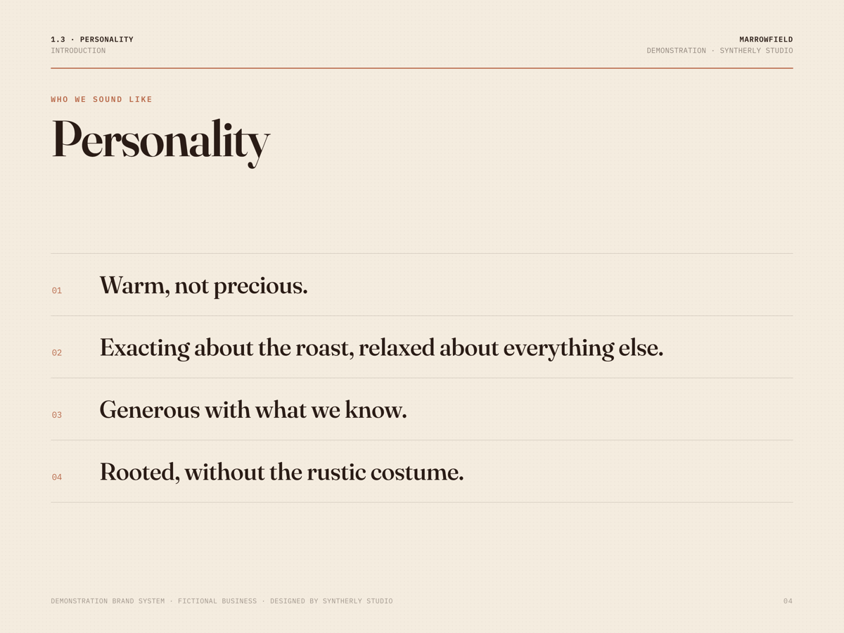 Marrowfield brand system, page 4 of 15