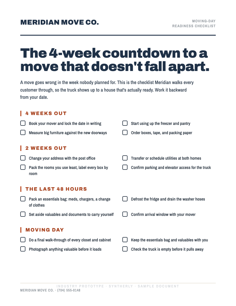 Moving-day checklist, page 1 of 1